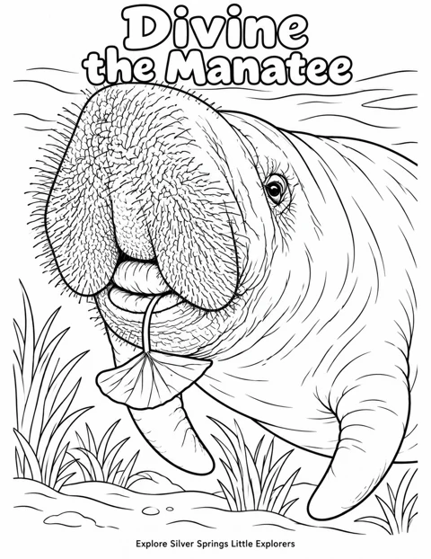 Divine the Manatee black and white coloring sheet