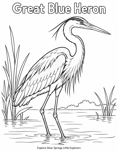 Great Blue Heron black and white coloring sheet