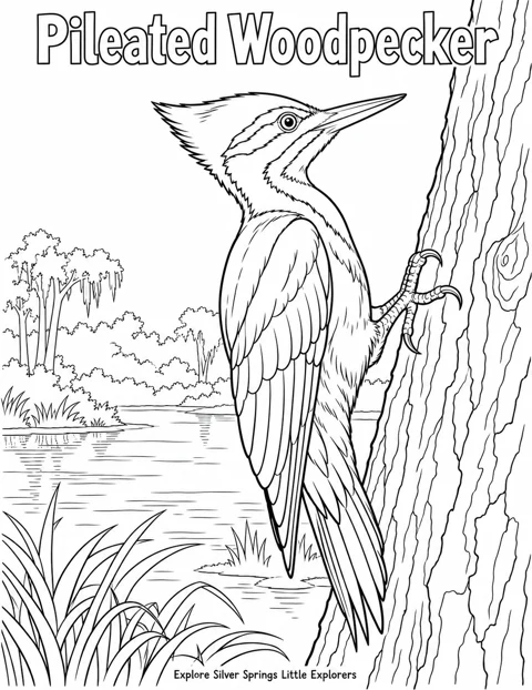Pileated Woodpecker black and white coloring sheet