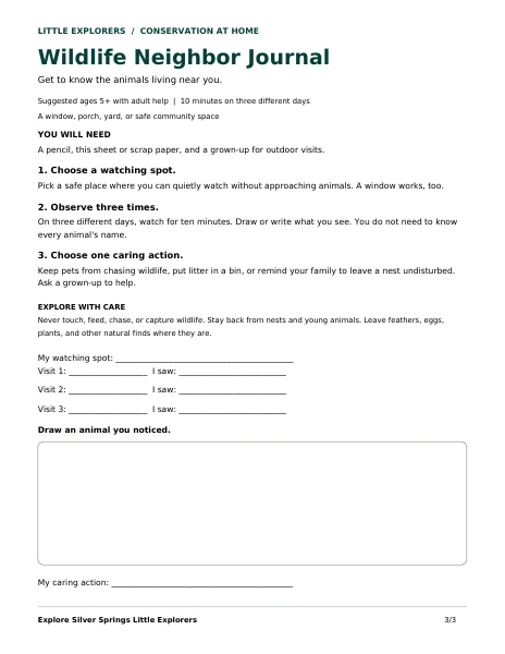 Wildlife Neighbor Journal printable activity sheet